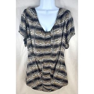 Worthington Woman Plus Size 1X Animal Print Scoop Neck Stretch Top Elastic Cuff